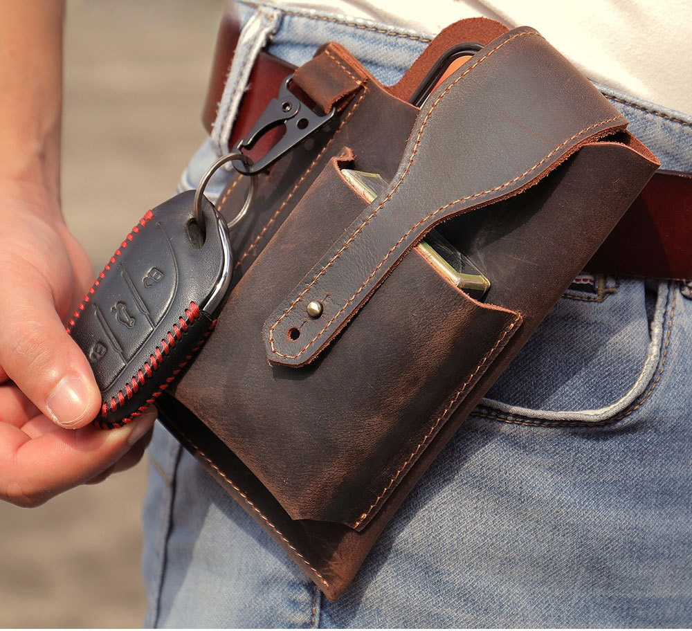 Crazy Horse Leather Phone Hols - Edc Carry Belt Leather 评论和价格