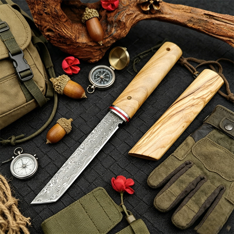Portable Knife Damascus Blade  - Edc Pocket Carry Fixed Blade 评论和价格